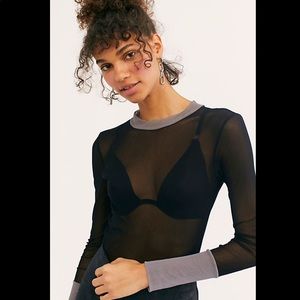 NWOT Free People Black & Grey Mesh Top Size Small